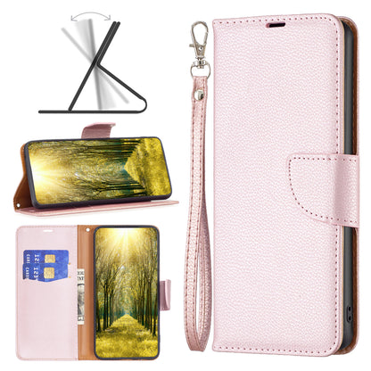Flip Stand Phone Cover for Xiaomi Redmi Note 12S 4G , Wallet PU Leather Litchi Texture Phone Case with Strap