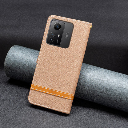 For Xiaomi Redmi Note 12S 4G Stand Case Jeans Cloth Splicing Wallet PU Leather + TPU Phone Cover