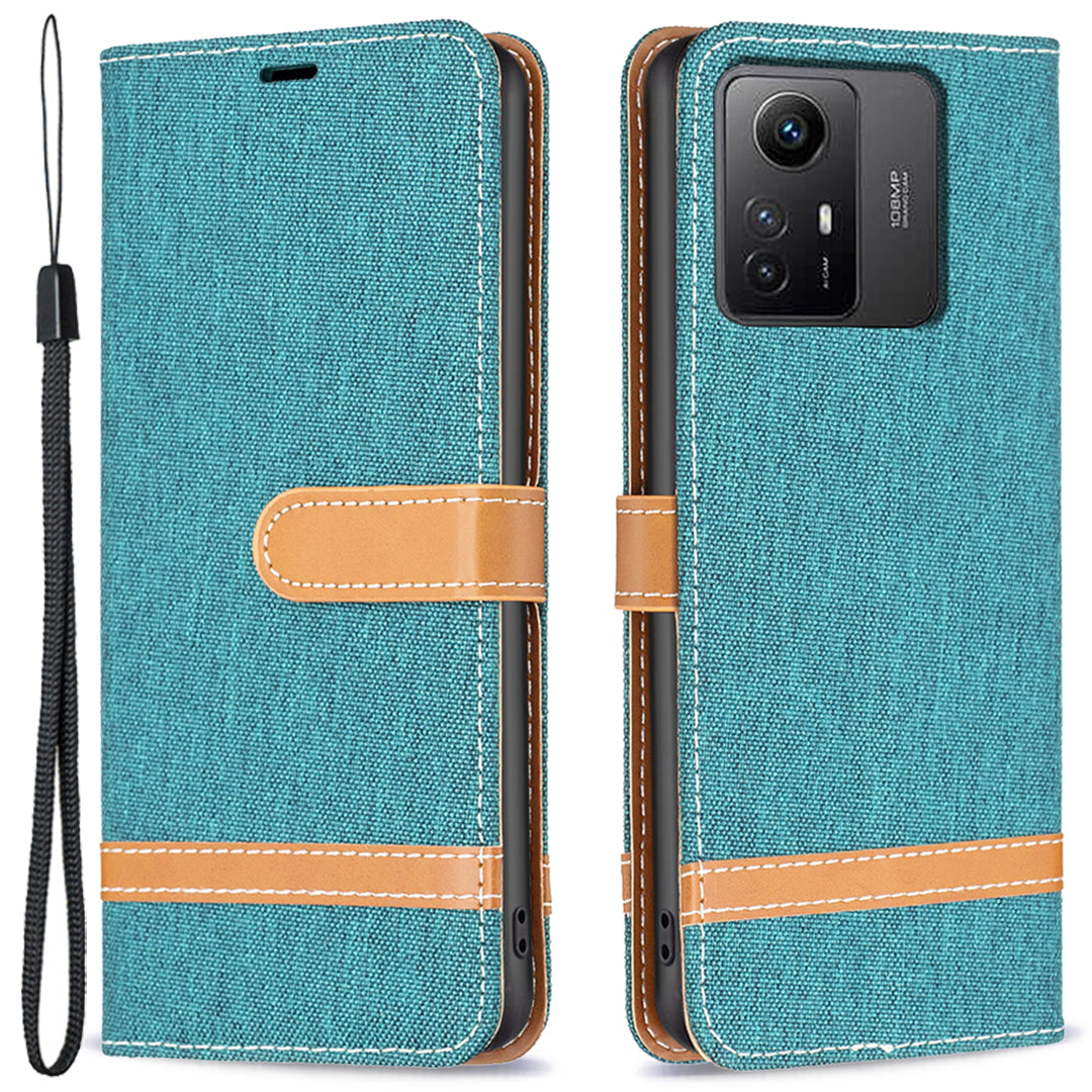 For Xiaomi Redmi Note 12S 4G Stand Case Jeans Cloth Splicing Wallet PU Leather + TPU Phone Cover