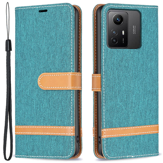 For Xiaomi Redmi Note 12S 4G Stand Case Jeans Cloth Splicing Wallet PU Leather + TPU Phone Cover