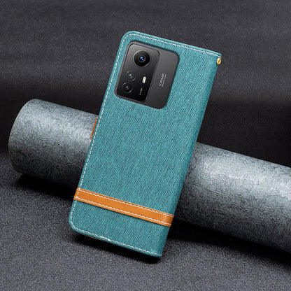 For Xiaomi Redmi Note 12S 4G Stand Case Jeans Cloth Splicing Wallet PU Leather + TPU Phone Cover
