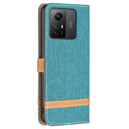 For Xiaomi Redmi Note 12S 4G Stand Case Jeans Cloth Splicing Wallet PU Leather + TPU Phone Cover