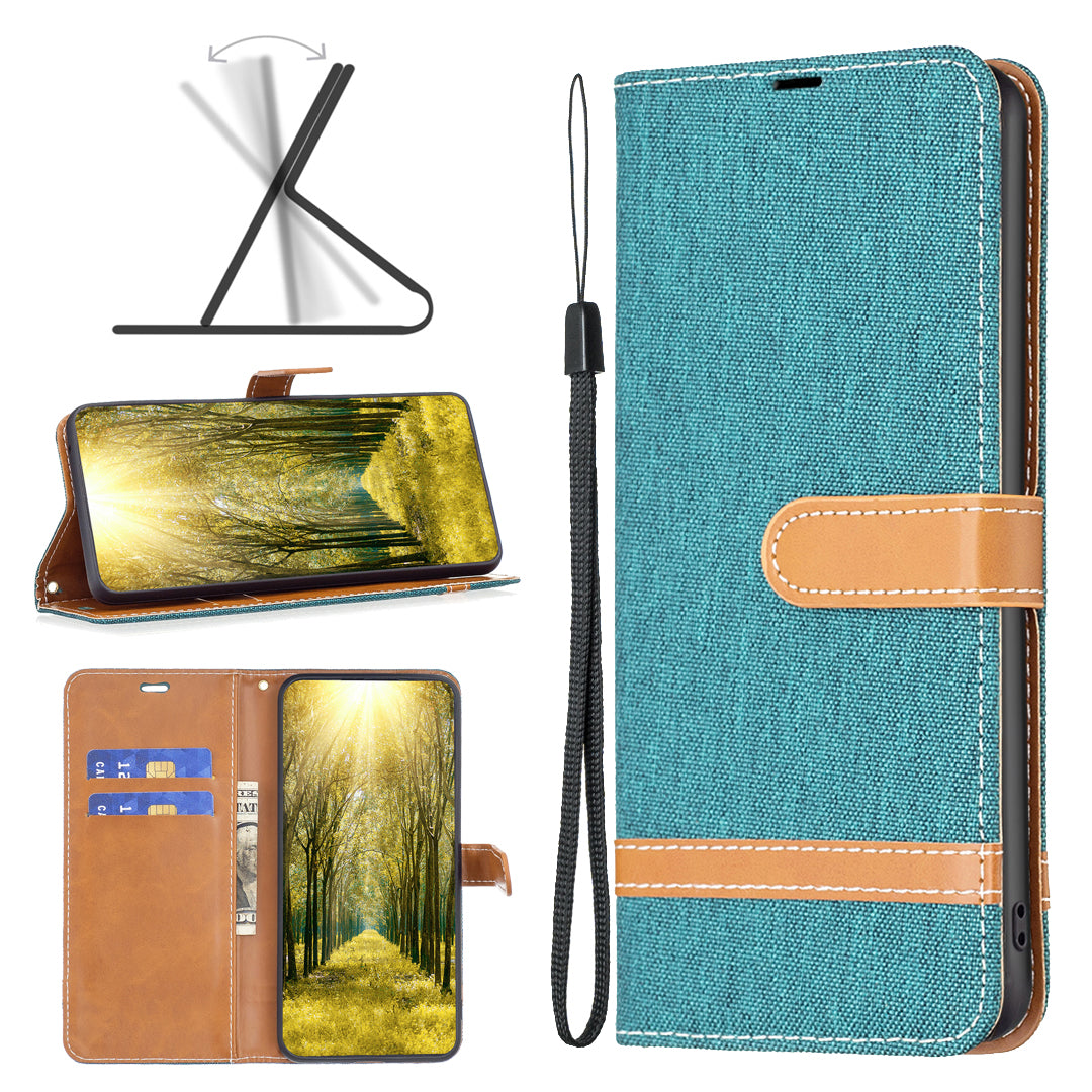 For Xiaomi Redmi Note 12S 4G Stand Case Jeans Cloth Splicing Wallet PU Leather + TPU Phone Cover