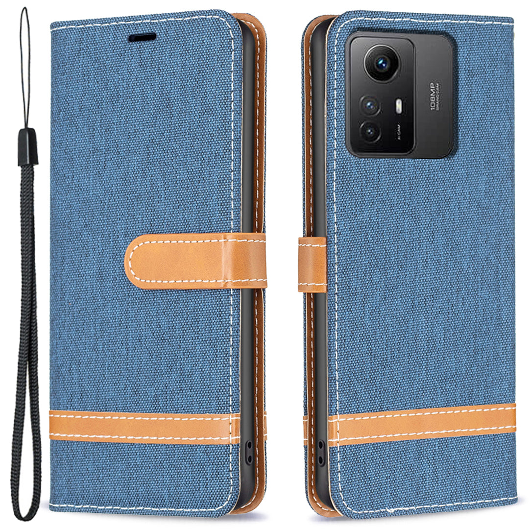 For Xiaomi Redmi Note 12S 4G Stand Case Jeans Cloth Splicing Wallet PU Leather + TPU Phone Cover