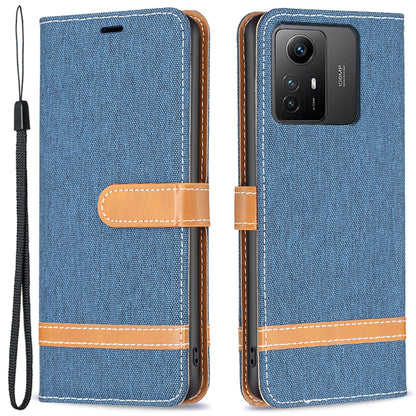For Xiaomi Redmi Note 12S 4G Stand Case Jeans Cloth Splicing Wallet PU Leather + TPU Phone Cover