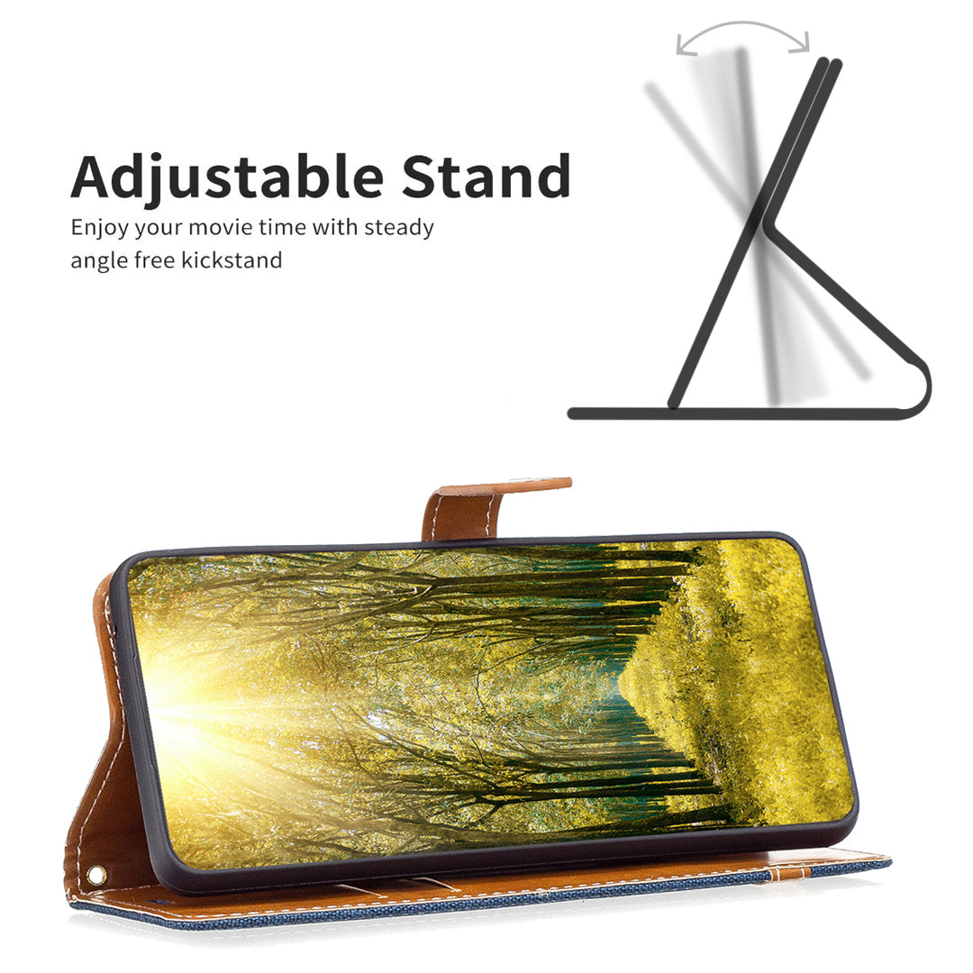 For Xiaomi Redmi Note 12S 4G Stand Case Jeans Cloth Splicing Wallet PU Leather + TPU Phone Cover