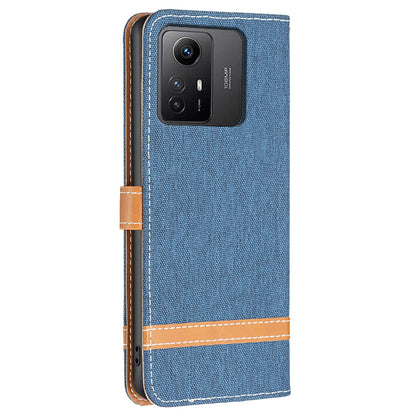 For Xiaomi Redmi Note 12S 4G Stand Case Jeans Cloth Splicing Wallet PU Leather + TPU Phone Cover