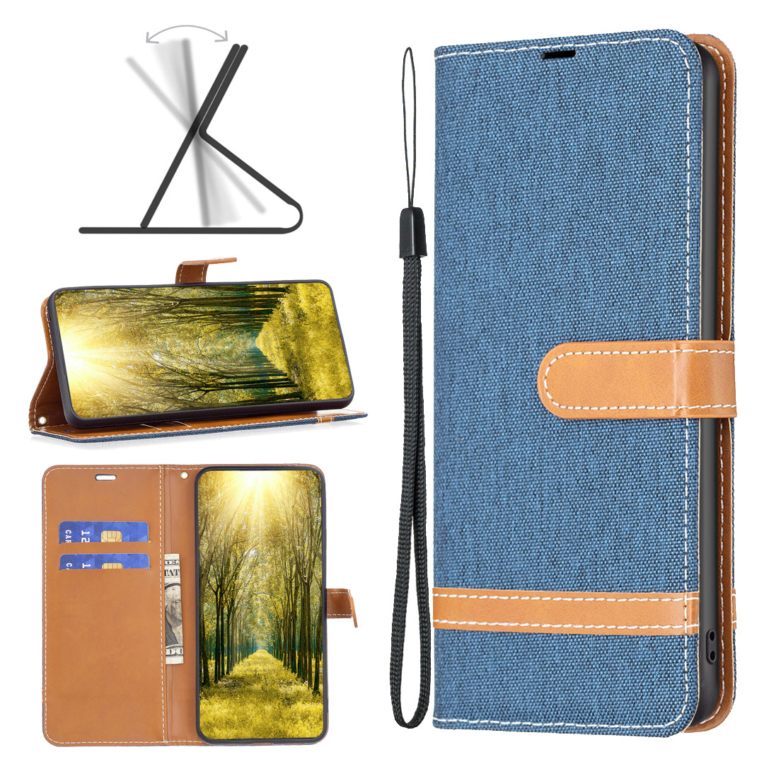 For Xiaomi Redmi Note 12S 4G Stand Case Jeans Cloth Splicing Wallet PU Leather + TPU Phone Cover