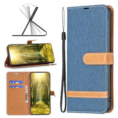 For Xiaomi Redmi Note 12S 4G Stand Case Jeans Cloth Splicing Wallet PU Leather + TPU Phone Cover