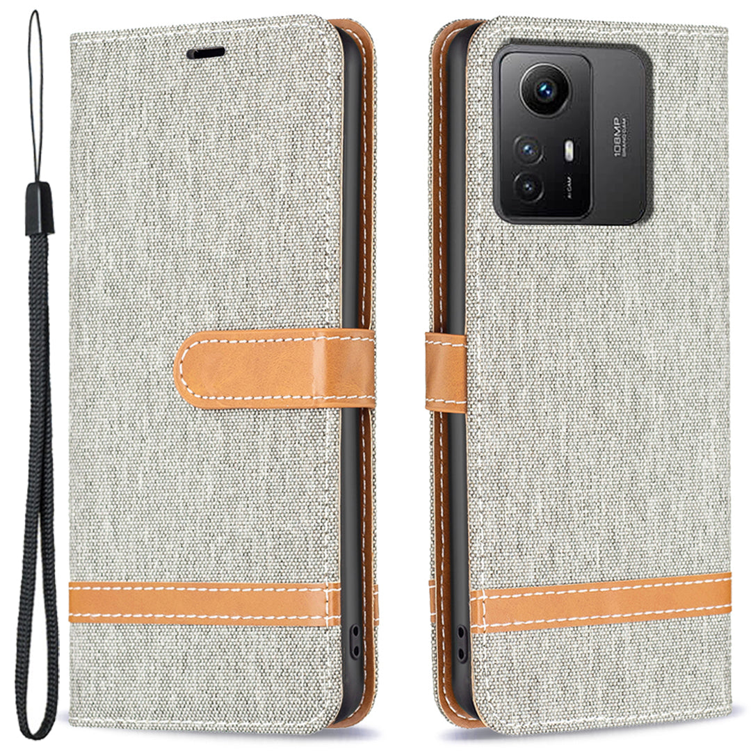 For Xiaomi Redmi Note 12S 4G Stand Case Jeans Cloth Splicing Wallet PU Leather + TPU Phone Cover