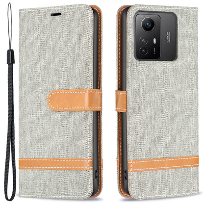 For Xiaomi Redmi Note 12S 4G Stand Case Jeans Cloth Splicing Wallet PU Leather + TPU Phone Cover