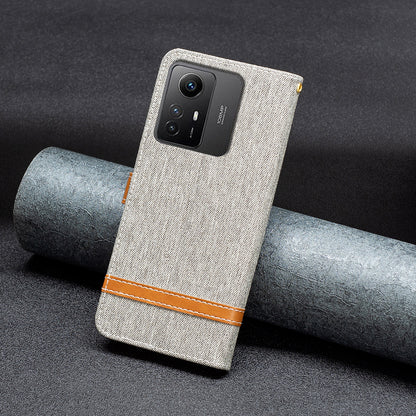 For Xiaomi Redmi Note 12S 4G Stand Case Jeans Cloth Splicing Wallet PU Leather + TPU Phone Cover