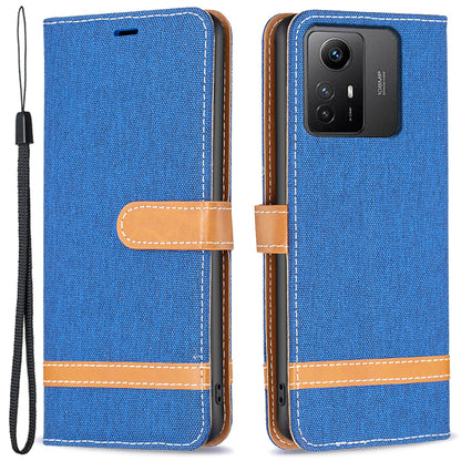 For Xiaomi Redmi Note 12S 4G Stand Case Jeans Cloth Splicing Wallet PU Leather + TPU Phone Cover