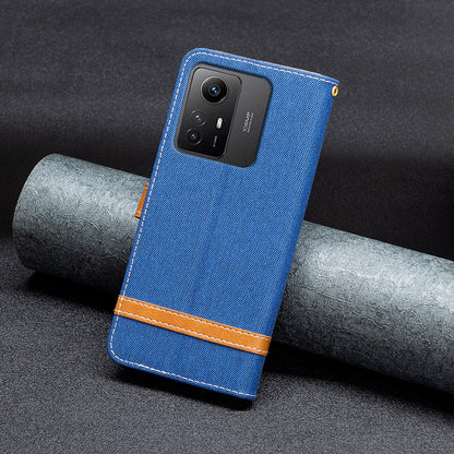 For Xiaomi Redmi Note 12S 4G Stand Case Jeans Cloth Splicing Wallet PU Leather + TPU Phone Cover