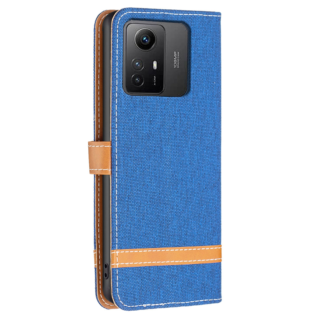 For Xiaomi Redmi Note 12S 4G Stand Case Jeans Cloth Splicing Wallet PU Leather + TPU Phone Cover