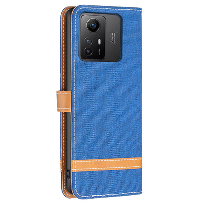 For Xiaomi Redmi Note 12S 4G Stand Case Jeans Cloth Splicing Wallet PU Leather + TPU Phone Cover