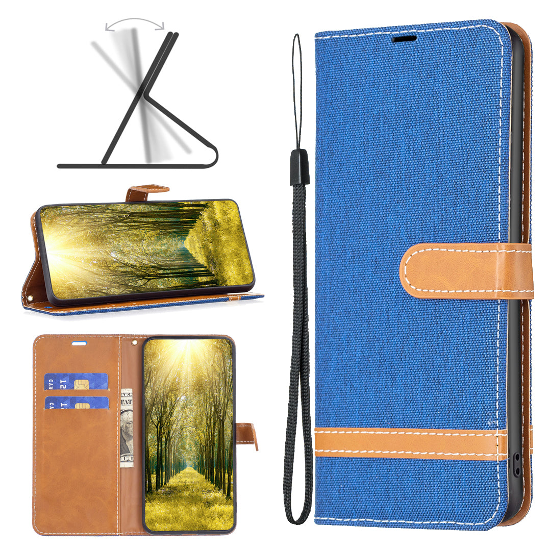 For Xiaomi Redmi Note 12S 4G Stand Case Jeans Cloth Splicing Wallet PU Leather + TPU Phone Cover