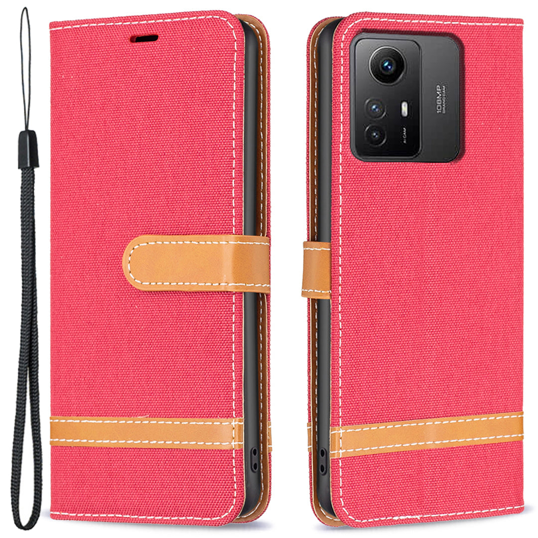 For Xiaomi Redmi Note 12S 4G Stand Case Jeans Cloth Splicing Wallet PU Leather + TPU Phone Cover