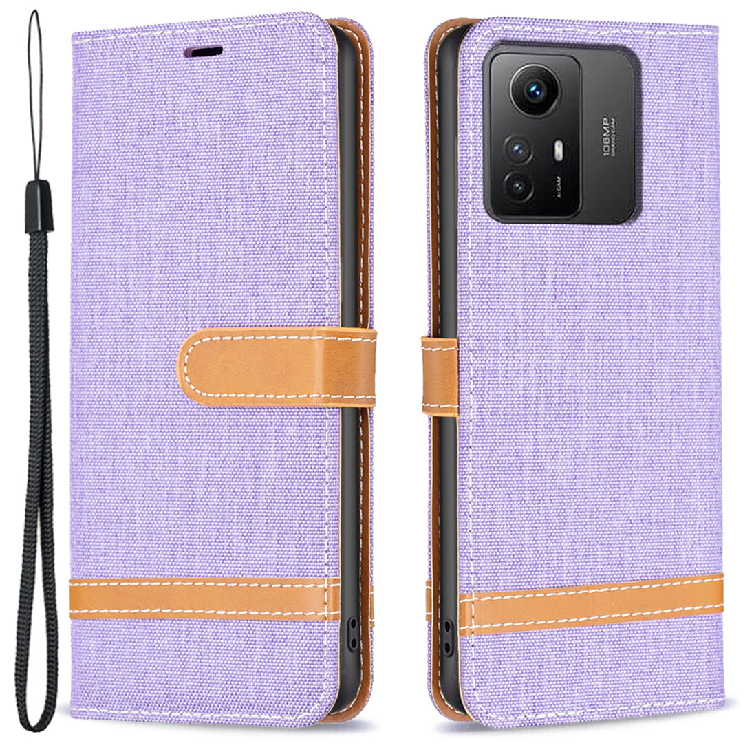 For Xiaomi Redmi Note 12S 4G Stand Case Jeans Cloth Splicing Wallet PU Leather + TPU Phone Cover