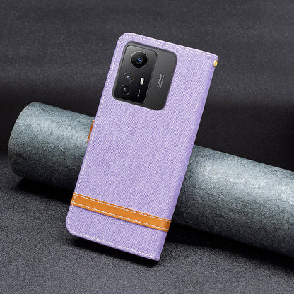 For Xiaomi Redmi Note 12S 4G Stand Case Jeans Cloth Splicing Wallet PU Leather + TPU Phone Cover