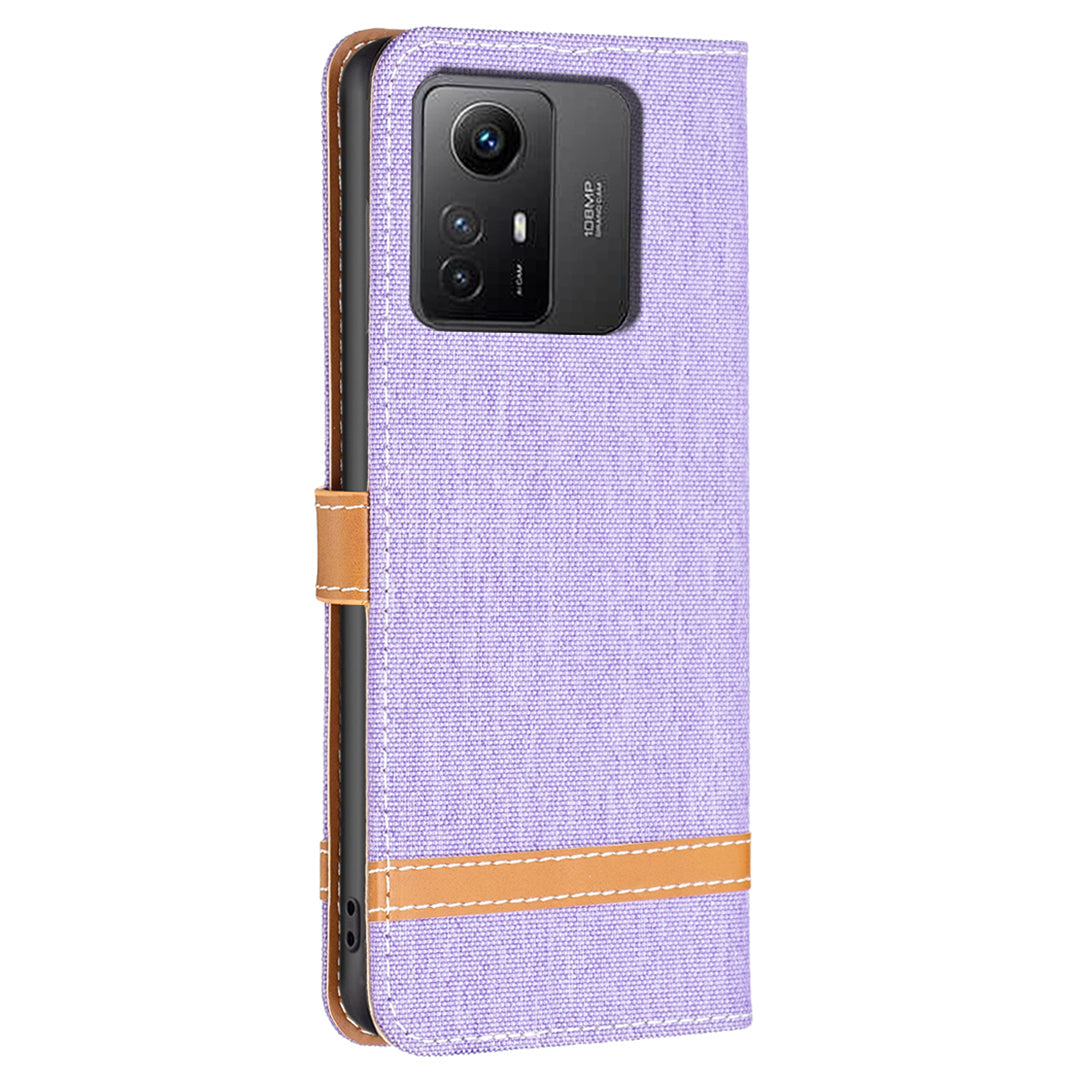 For Xiaomi Redmi Note 12S 4G Stand Case Jeans Cloth Splicing Wallet PU Leather + TPU Phone Cover