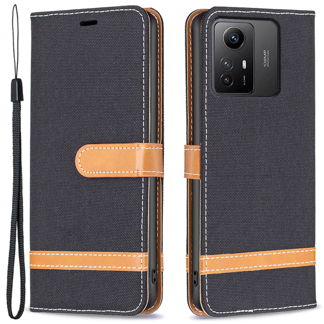 For Xiaomi Redmi Note 12S 4G Stand Case Jeans Cloth Splicing Wallet PU Leather + TPU Phone Cover