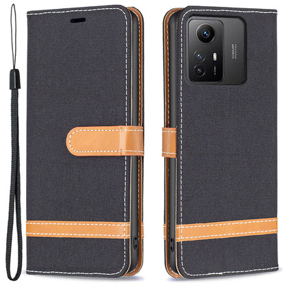 For Xiaomi Redmi Note 12S 4G Stand Case Jeans Cloth Splicing Wallet PU Leather + TPU Phone Cover