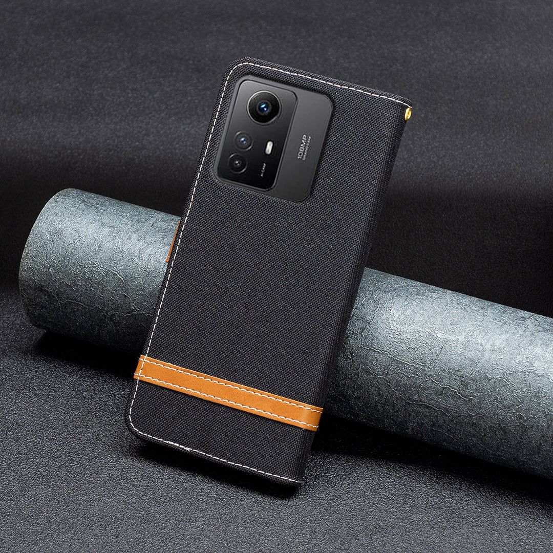 For Xiaomi Redmi Note 12S 4G Stand Case Jeans Cloth Splicing Wallet PU Leather + TPU Phone Cover