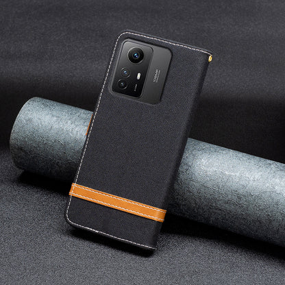 For Xiaomi Redmi Note 12S 4G Stand Case Jeans Cloth Splicing Wallet PU Leather + TPU Phone Cover