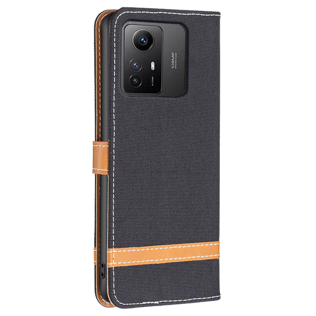 For Xiaomi Redmi Note 12S 4G Stand Case Jeans Cloth Splicing Wallet PU Leather + TPU Phone Cover