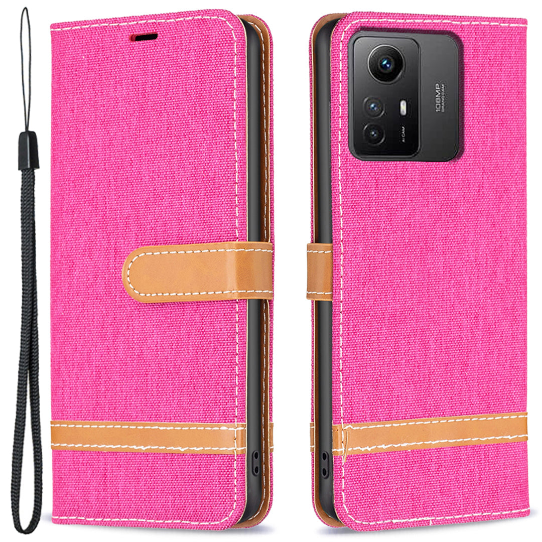 For Xiaomi Redmi Note 12S 4G Stand Case Jeans Cloth Splicing Wallet PU Leather + TPU Phone Cover