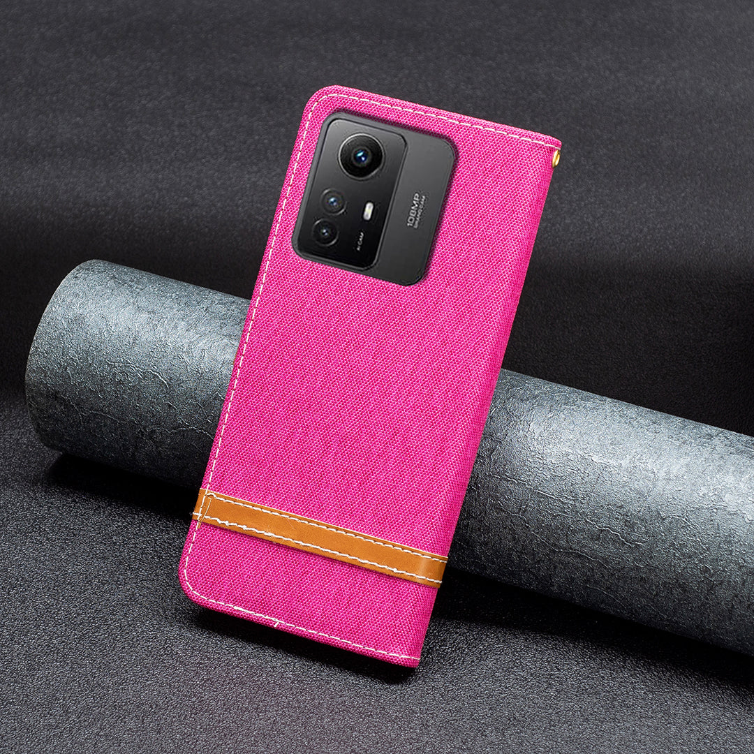 For Xiaomi Redmi Note 12S 4G Stand Case Jeans Cloth Splicing Wallet PU Leather + TPU Phone Cover