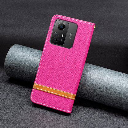 For Xiaomi Redmi Note 12S 4G Stand Case Jeans Cloth Splicing Wallet PU Leather + TPU Phone Cover