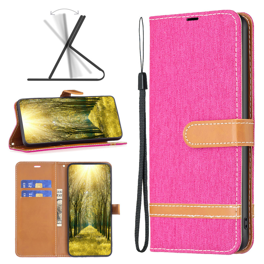 For Xiaomi Redmi Note 12S 4G Stand Case Jeans Cloth Splicing Wallet PU Leather + TPU Phone Cover