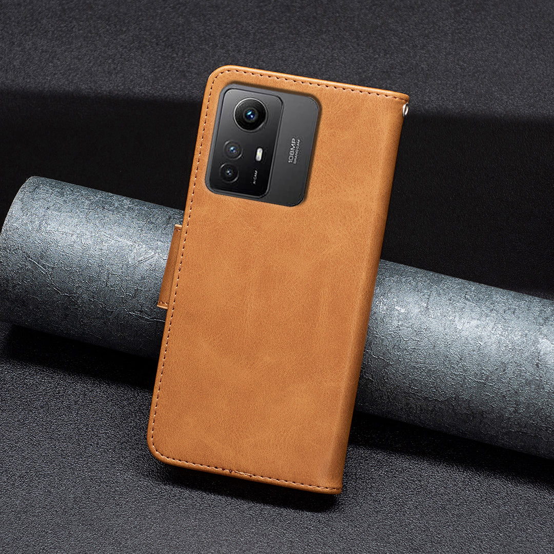 Wallet Phone Case for Xiaomi Redmi Note 12S 4G , Textured Stand Shell Solid Color PU Leather Cover