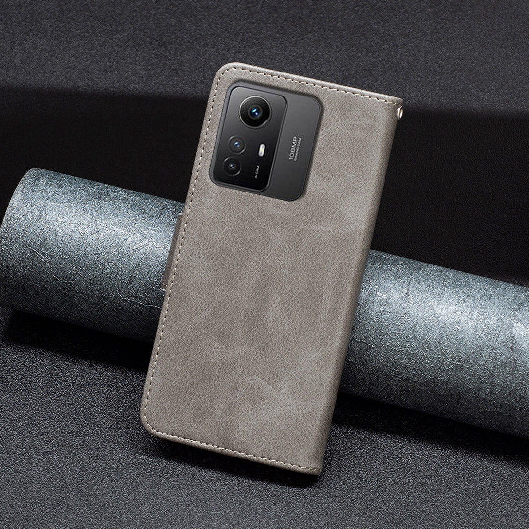 Wallet Phone Case for Xiaomi Redmi Note 12S 4G , Textured Stand Shell Solid Color PU Leather Cover