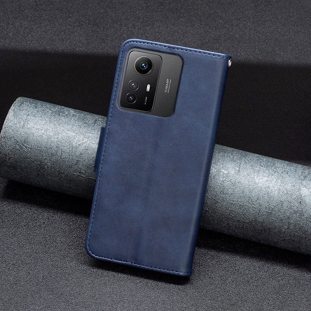 Wallet Phone Case for Xiaomi Redmi Note 12S 4G , Textured Stand Shell Solid Color PU Leather Cover