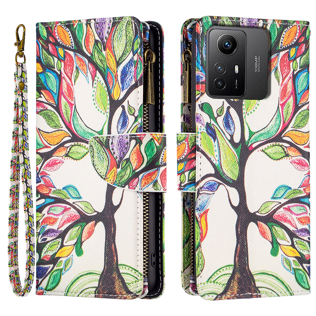 BF03 Zipper Pocket Wallet Case for Xiaomi Redmi Note 12S 4G PU Leather Stand Pattern Printing Phone Cover