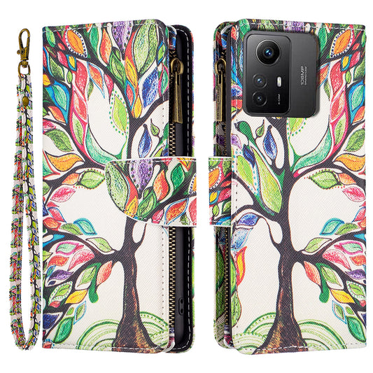 BF03 Zipper Pocket Wallet Case for Xiaomi Redmi Note 12S 4G PU Leather Stand Pattern Printing Phone Cover