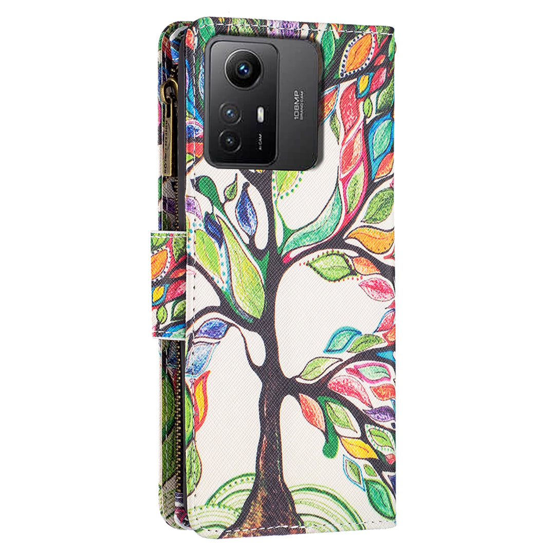 BF03 Zipper Pocket Wallet Case for Xiaomi Redmi Note 12S 4G PU Leather Stand Pattern Printing Phone Cover