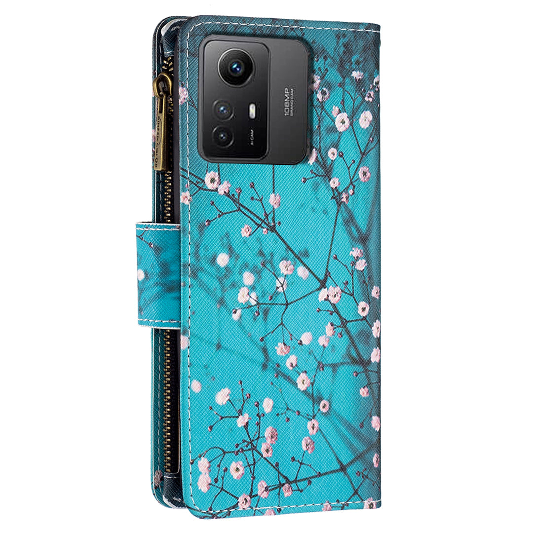 BF03 Zipper Pocket Wallet Case for Xiaomi Redmi Note 12S 4G PU Leather Stand Pattern Printing Phone Cover