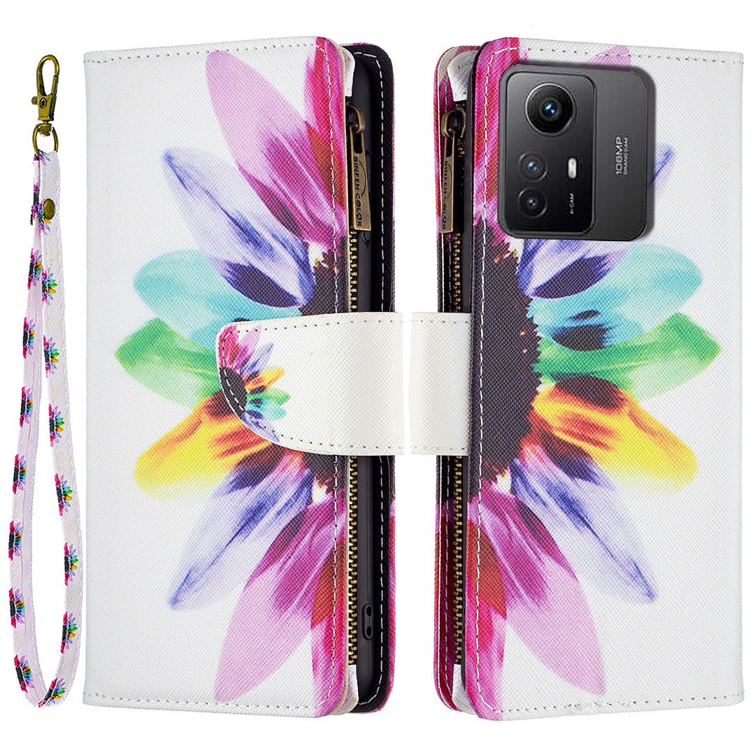 BF03 Zipper Pocket Wallet Case for Xiaomi Redmi Note 12S 4G PU Leather Stand Pattern Printing Phone Cover