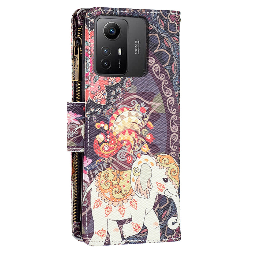 BF03 Zipper Pocket Wallet Case for Xiaomi Redmi Note 12S 4G PU Leather Stand Pattern Printing Phone Cover