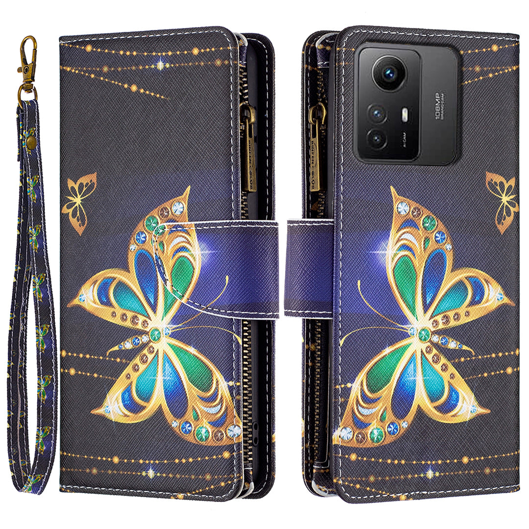 BF03 Zipper Pocket Wallet Case for Xiaomi Redmi Note 12S 4G PU Leather Stand Pattern Printing Phone Cover