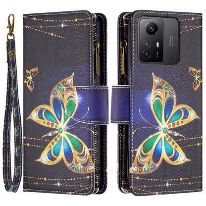 BF03 Zipper Pocket Wallet Case for Xiaomi Redmi Note 12S 4G PU Leather Stand Pattern Printing Phone Cover