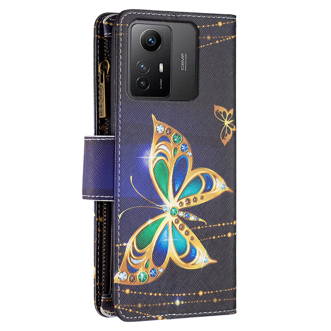 BF03 Zipper Pocket Wallet Case for Xiaomi Redmi Note 12S 4G PU Leather Stand Pattern Printing Phone Cover
