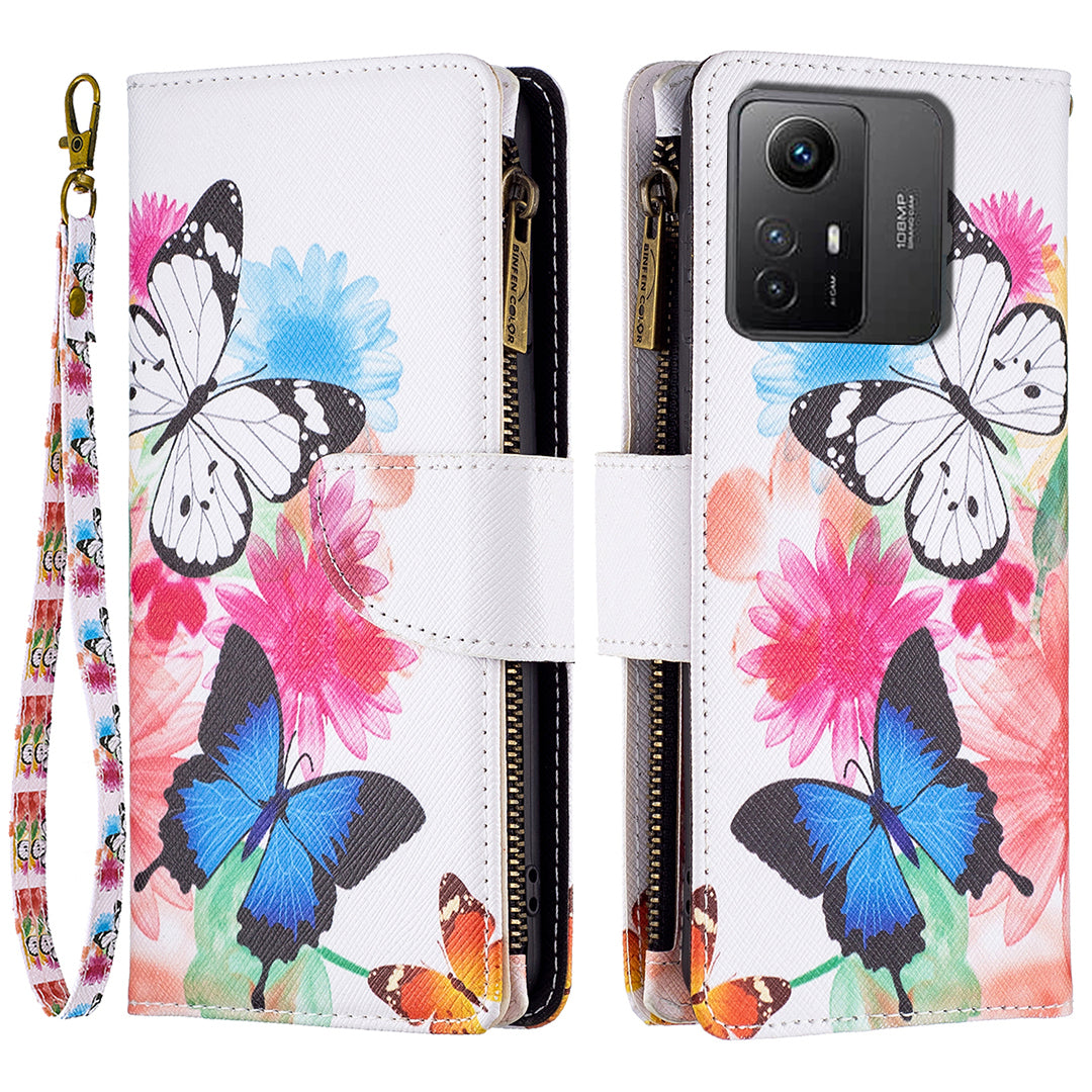 BF03 Zipper Pocket Wallet Case for Xiaomi Redmi Note 12S 4G PU Leather Stand Pattern Printing Phone Cover