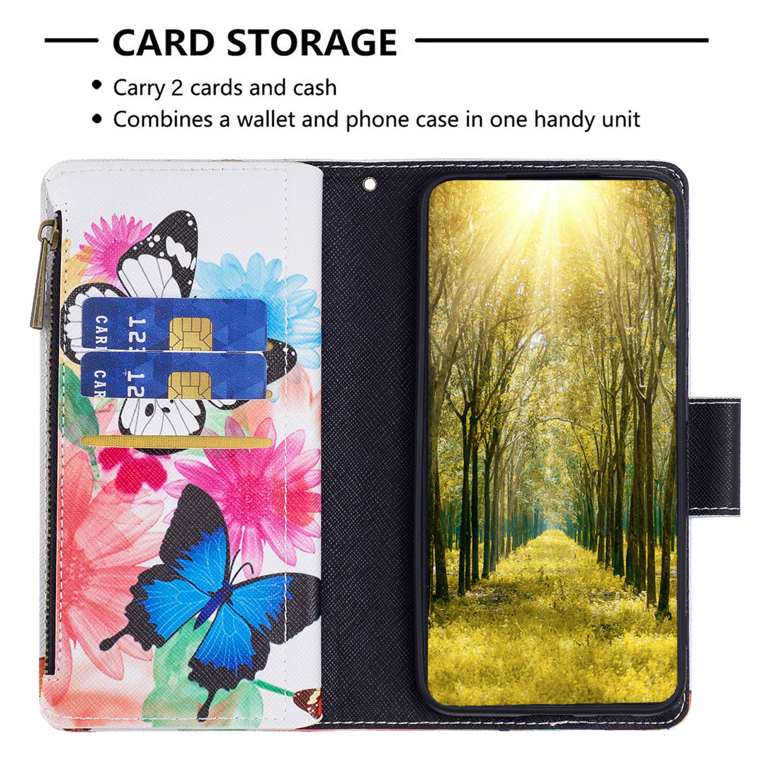 BF03 Zipper Pocket Wallet Case for Xiaomi Redmi Note 12S 4G PU Leather Stand Pattern Printing Phone Cover