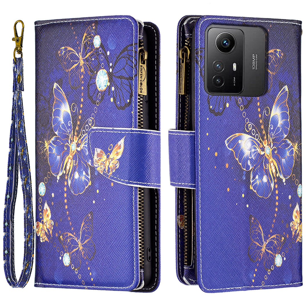 BF03 Zipper Pocket Wallet Case for Xiaomi Redmi Note 12S 4G PU Leather Stand Pattern Printing Phone Cover