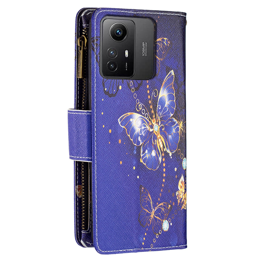 BF03 Zipper Pocket Wallet Case for Xiaomi Redmi Note 12S 4G PU Leather Stand Pattern Printing Phone Cover